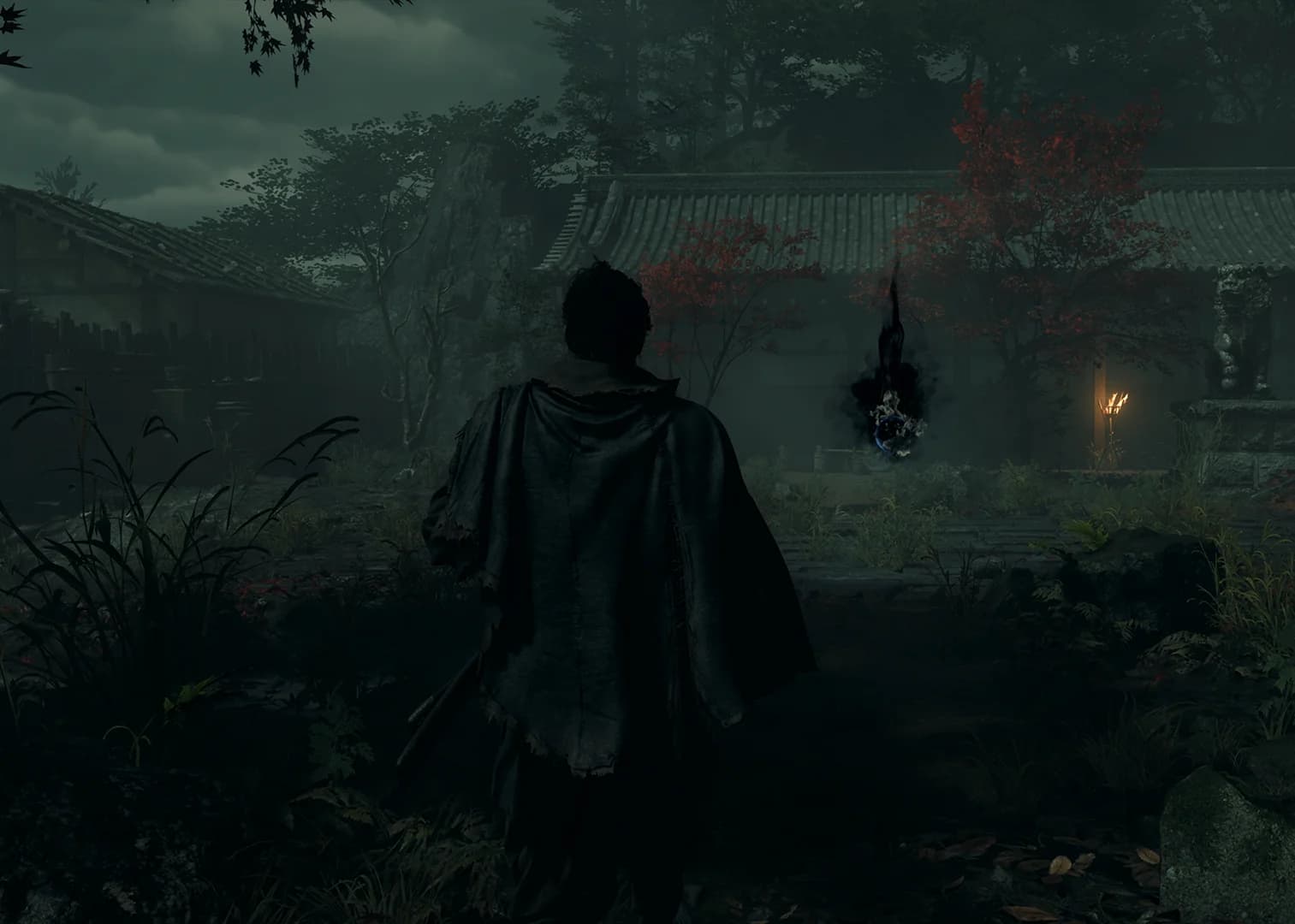 Musashi exploring a dark Kyoto location